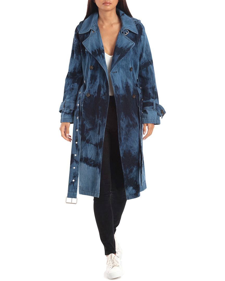 Image of Avec Les Filles Tie-Dye Washed Denim Trench Coat