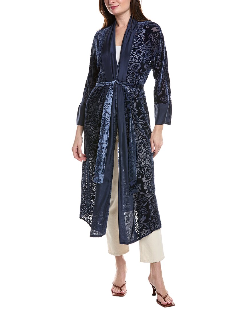 Johnny Was Izzy Burnout Velvet Silk-blend Kimono In Blue