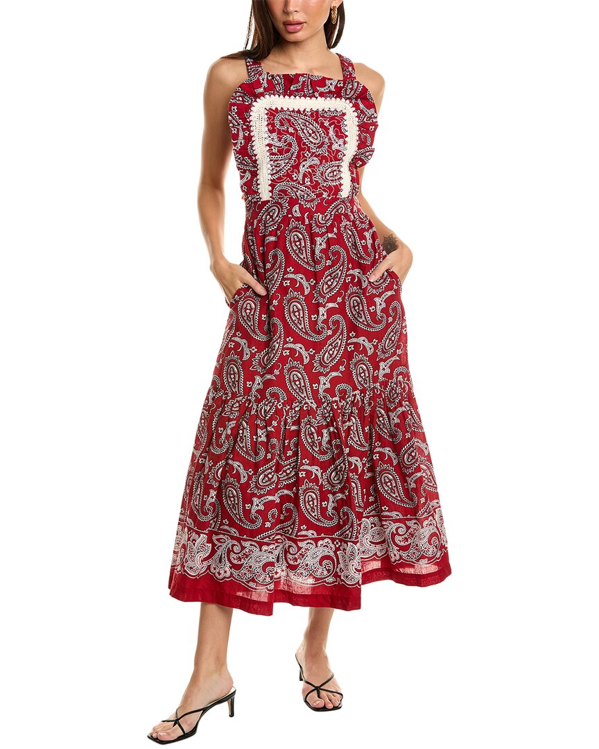 Shop Sea Ny Theodora Paisley Print Apron Maxi Dress In Red