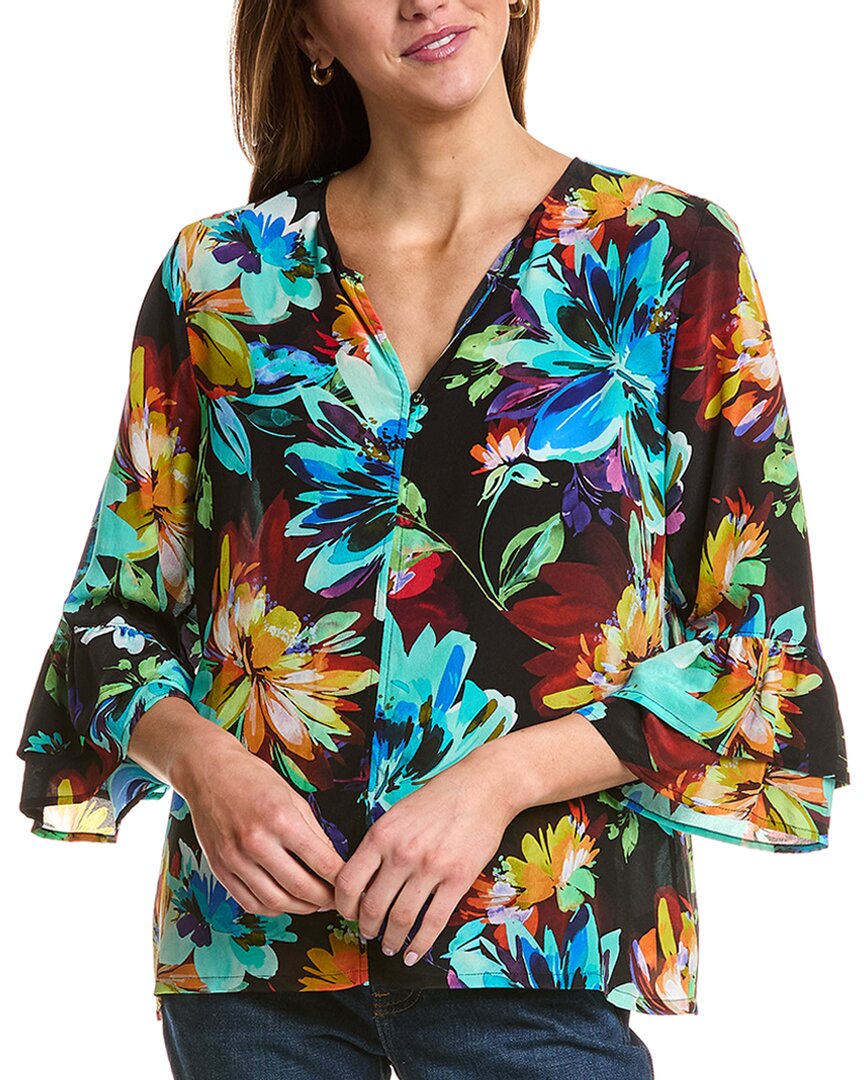 Johnny Was Ruffle Sleeve Silk Blouse In Black