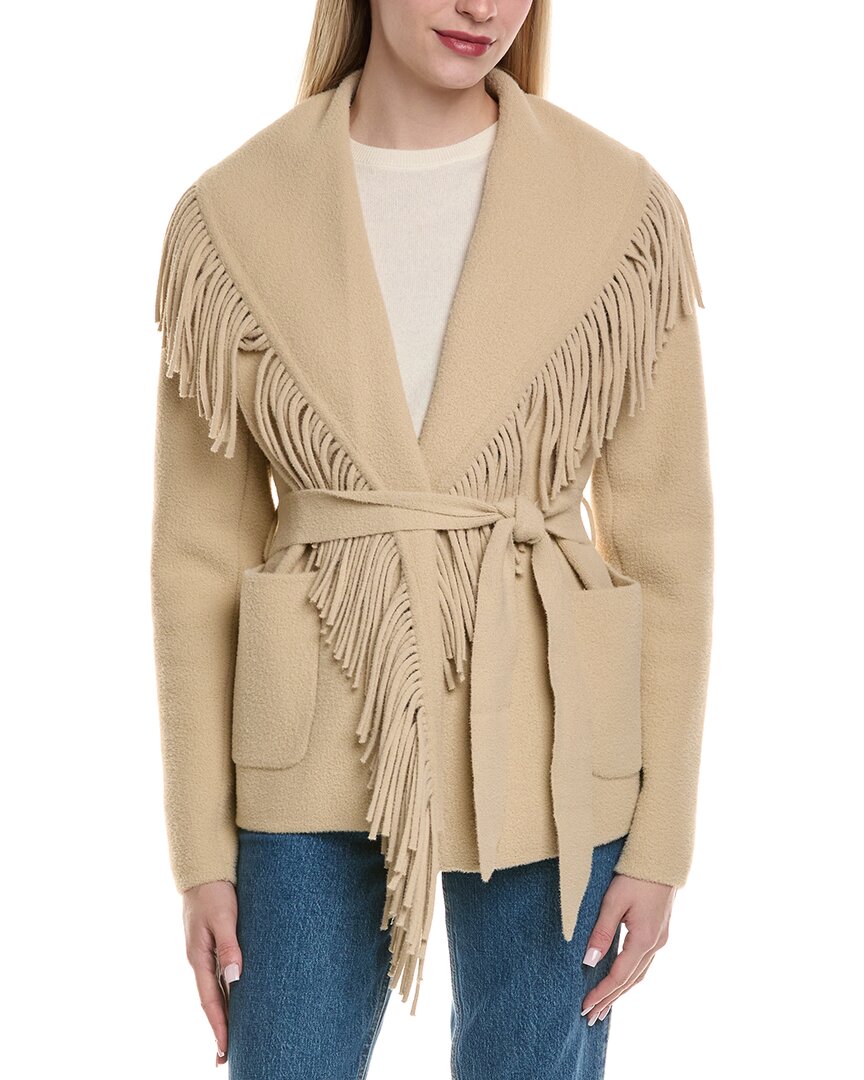 Nvlt Short Wrap Fringe Coatigan In Brown