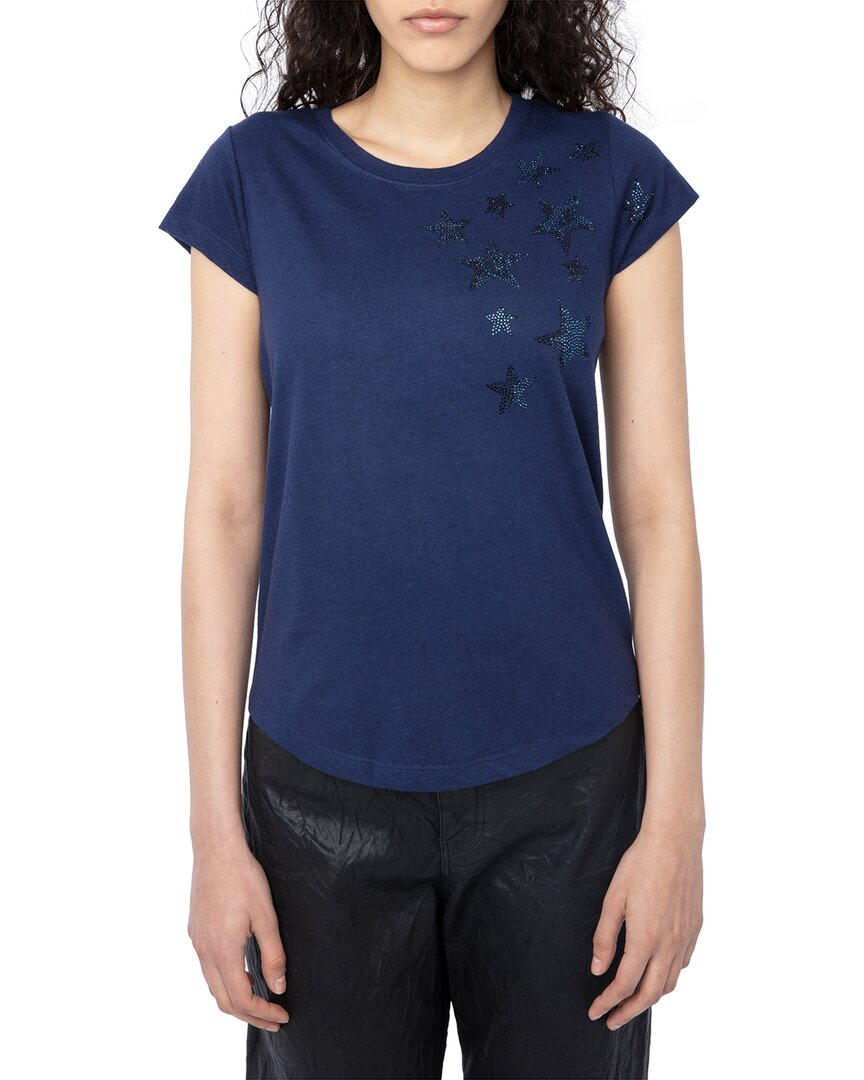 ZADIG & VOLTAIRE ZADIG & VOLTAIRE SKINNY RAIN STARS STRASS LINEN-BLEND T-SHIRT