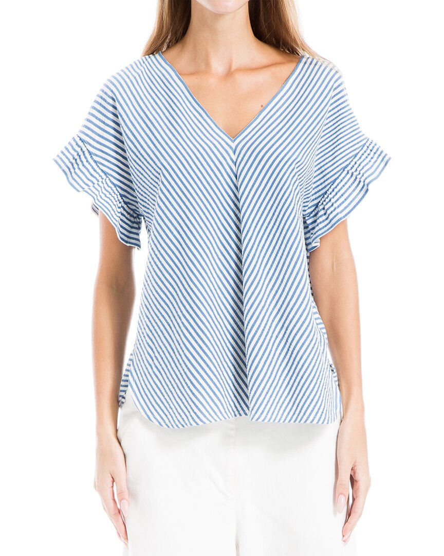 MAX STUDIO MAX STUDIO FLUTTER SLEEVE V-NECK STRIPE KNIT TOP