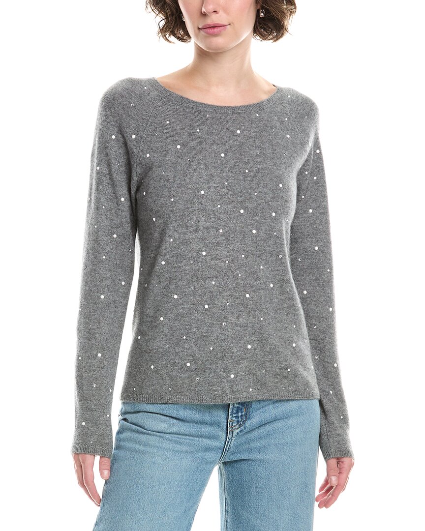 Incashmere Pearl Stud & Rhinestone Wool & Cashmere-blend Sweater In Gray
