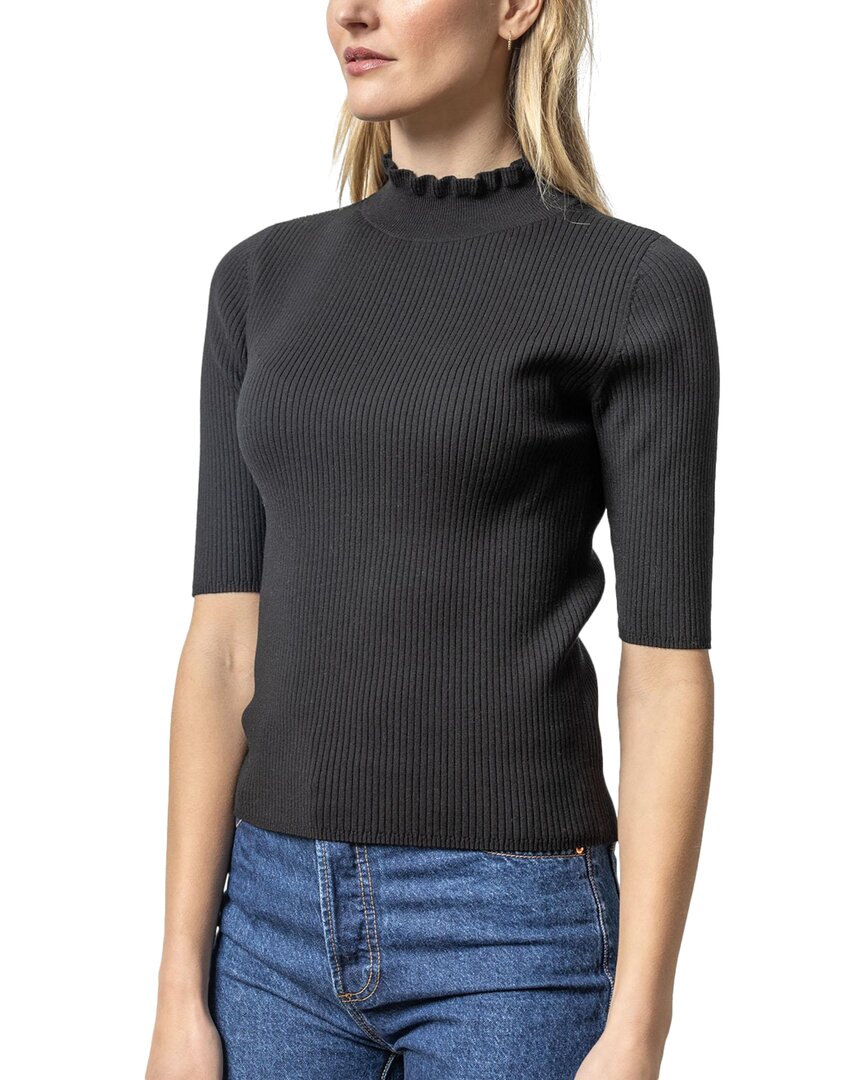 Lilla P Ruffle Mock Neck Sweater In Black