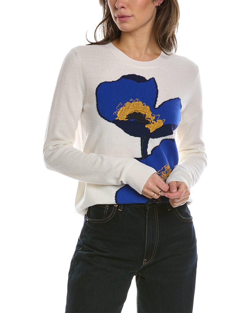 Shop Carolina Herrera Poppy Intarsia Cashmere-blend Sweater In Ivory