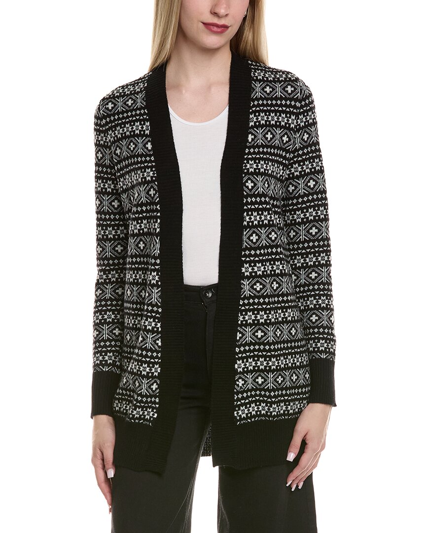 Sofiacashmere Fairisle Shawl Collar Wool & Cashmere-blend Cardigan In Black