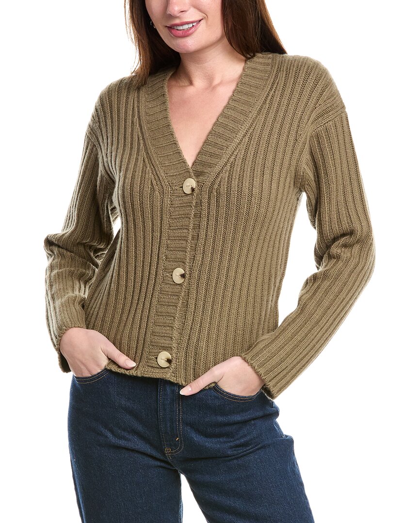 Vince Chunky Rib Wool & Cashmere-blend Cardigan In Green