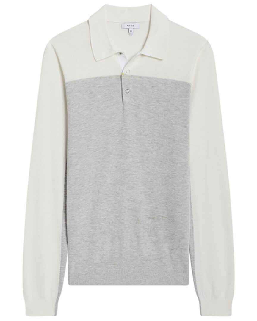 Reiss Ruffano Press Stud Wool-blend Polo Shirt In Gray