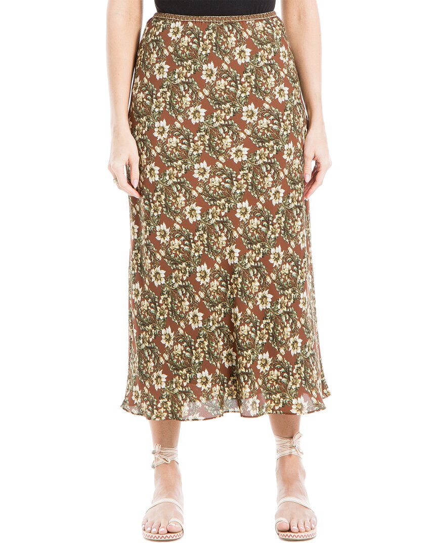Max Studio Bias Satin Skirt In Brown