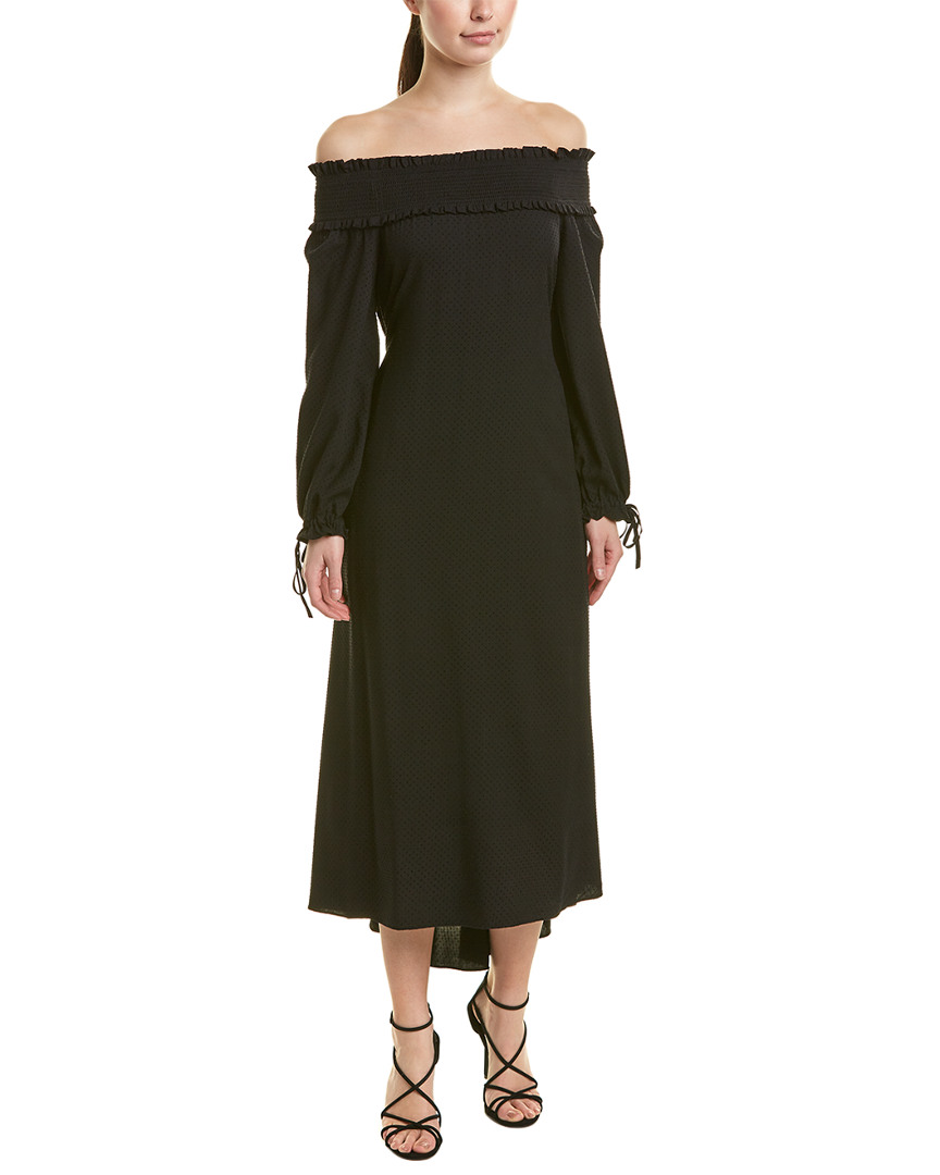 Shop Tibi Flocked Off-the-shoulder Silk Maxi Dress In Black