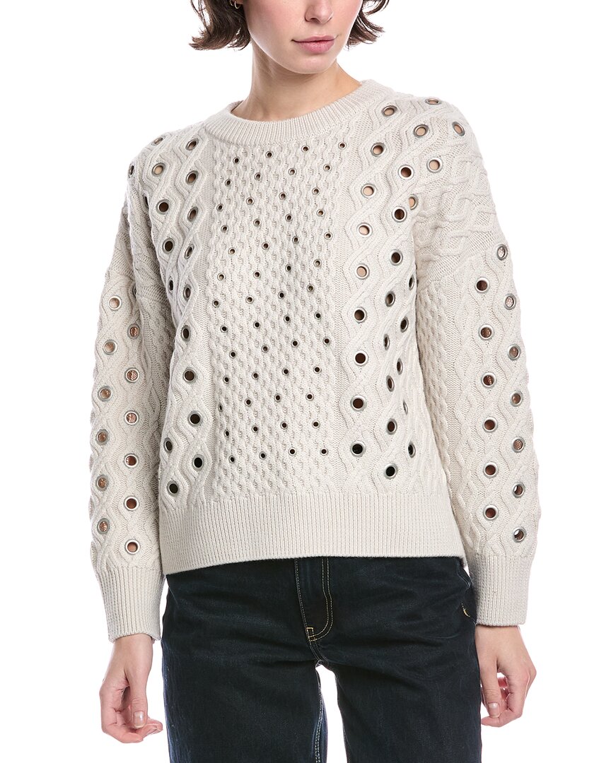 Rag & Bone Kat Grommet Cable Wool Sweater In White