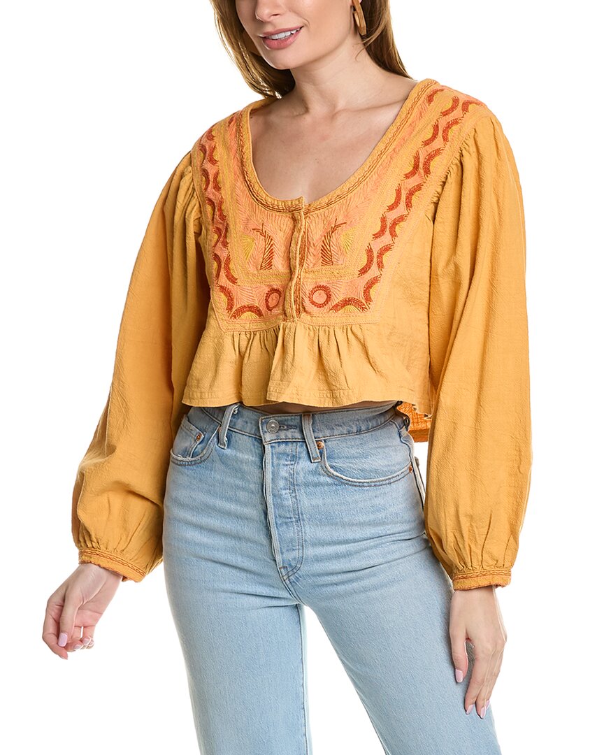 Shop Free People Iggie Embroidered Top In Yellow