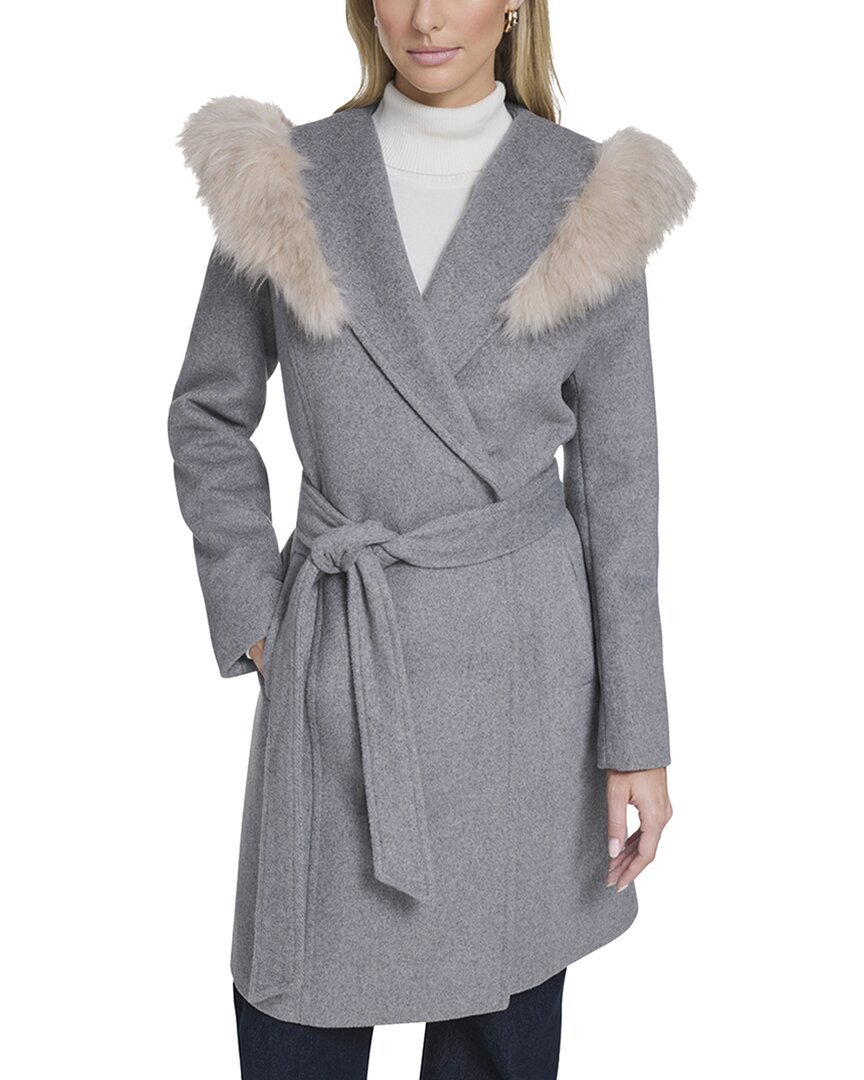 Cole Haan Wool-blend Wrap Coat In Grey