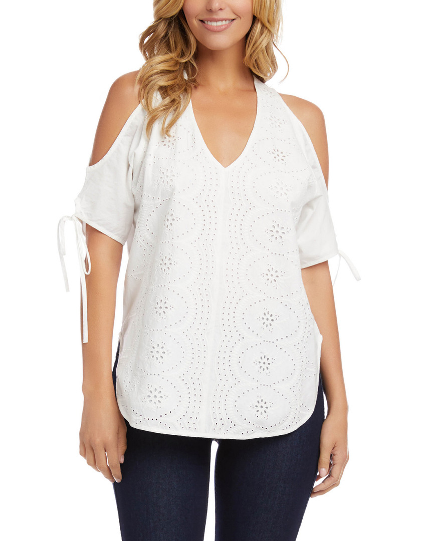 Image of Karen Kane Embroidered Cold-Shoulder Top