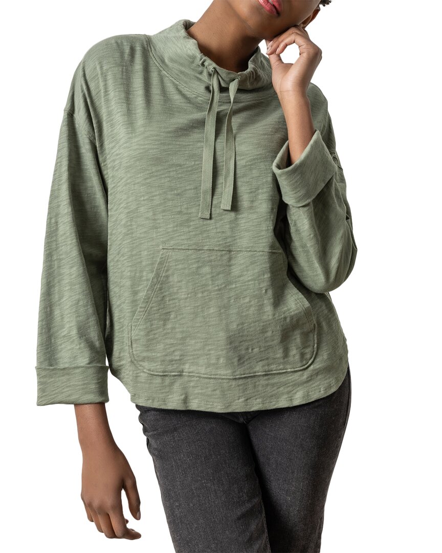 Lilla P Drawstring Neck Pullover In Green