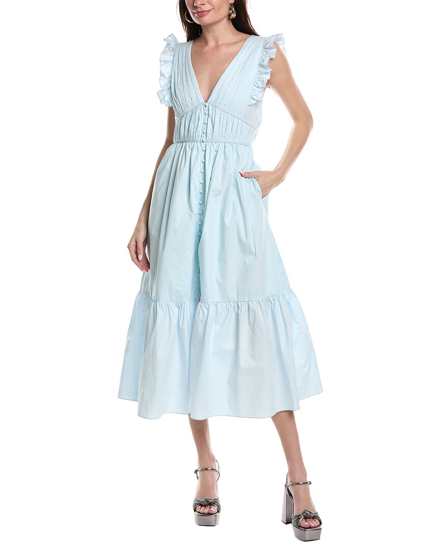 Shop Reveriee Tiered Midi Dress In Blue