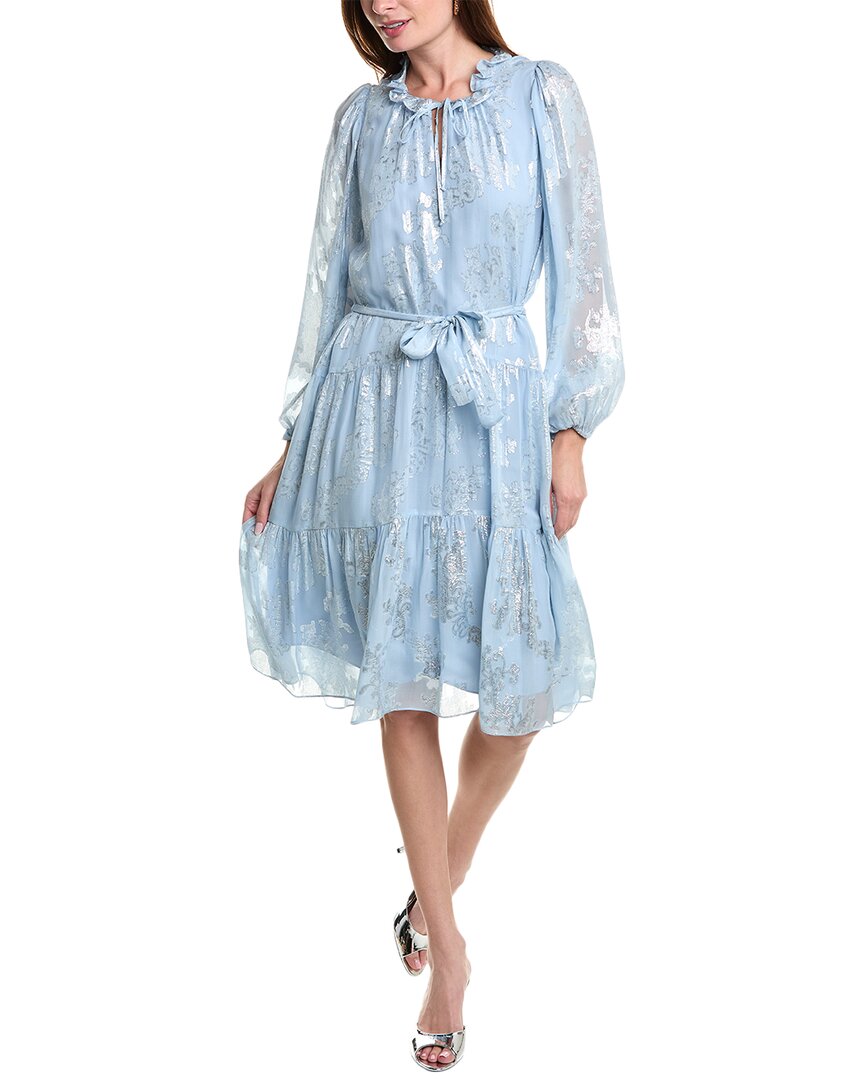 Kobi Halperin Kathryn Peasant Silk-blend Midi Dress In Blue