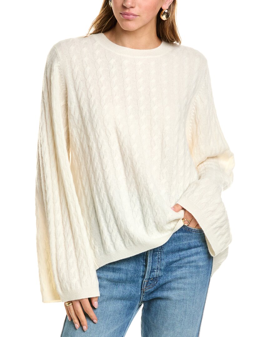 Shop Sophie Rue Crewneck Cable Cashmere Sweater In White