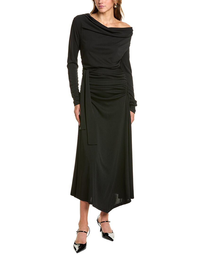 Nicholas Elysia Scarf Cowl Neck Midi Dress In Black