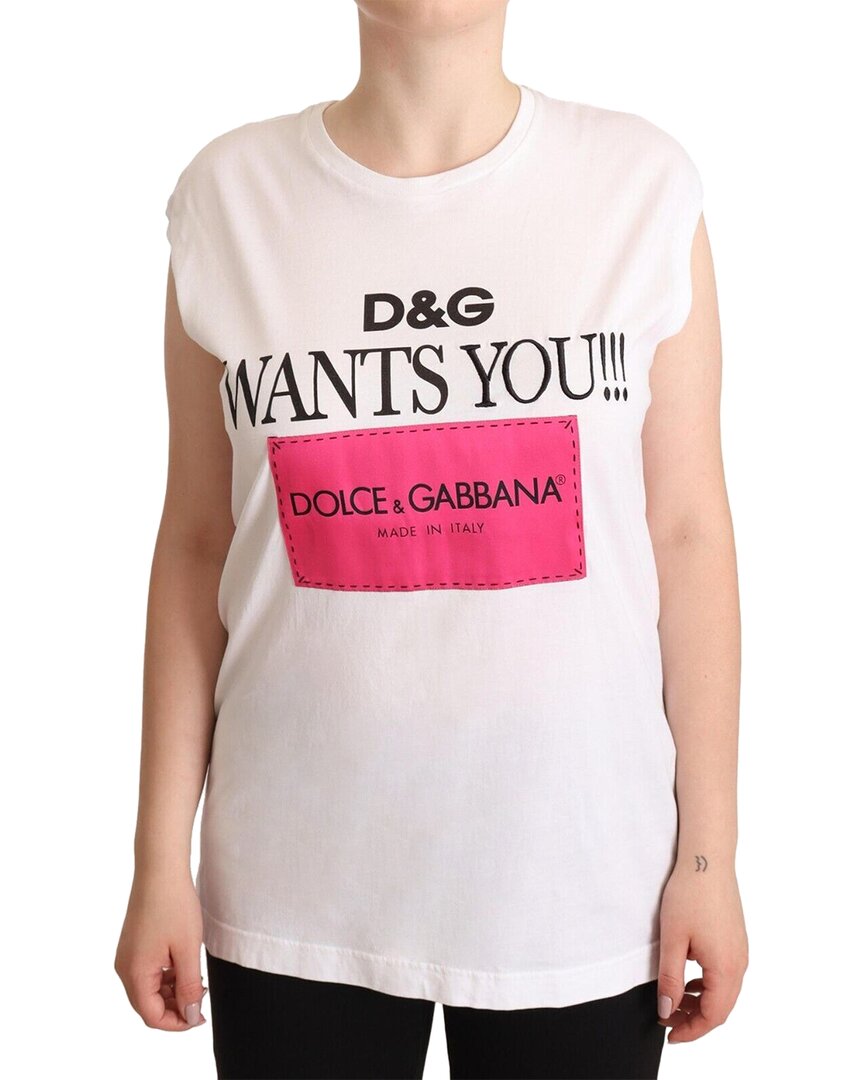 Shop Dolce & Gabbana White Logo Print Cotton Sleeveless