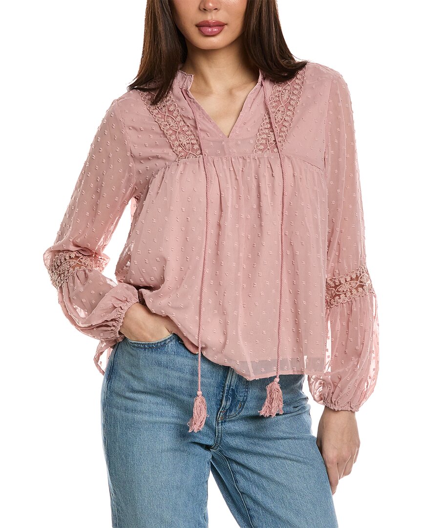 Shop Madison Miles Swiss Dot Blouse In Pink