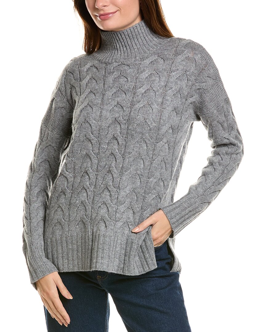 Shop Forte Cashmere Luxe Cable Funnel Neck Wool & Cashmere-blend Tunic In Grey