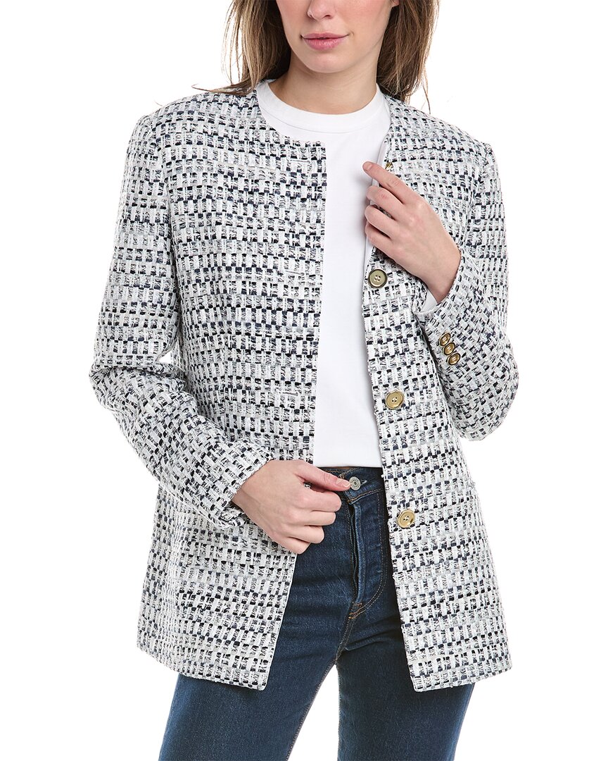 Pre-owned Lafayette 148 York Tailored Collarless Jacket Women's In Whimuwhite Multi