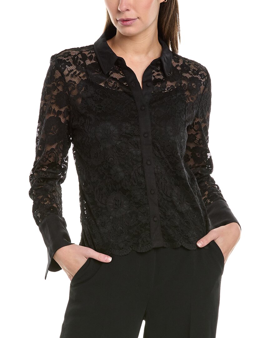 Vince Camuto Womens Contrast Trim Lace Button-down Top In Black