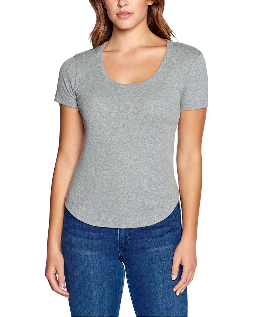 Shop Three Dots Scoop Neck Curved Hem T-shirt In Grey