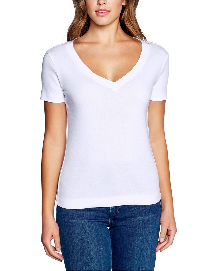 Shop Three Dots Solid V-neck T-shirt In White