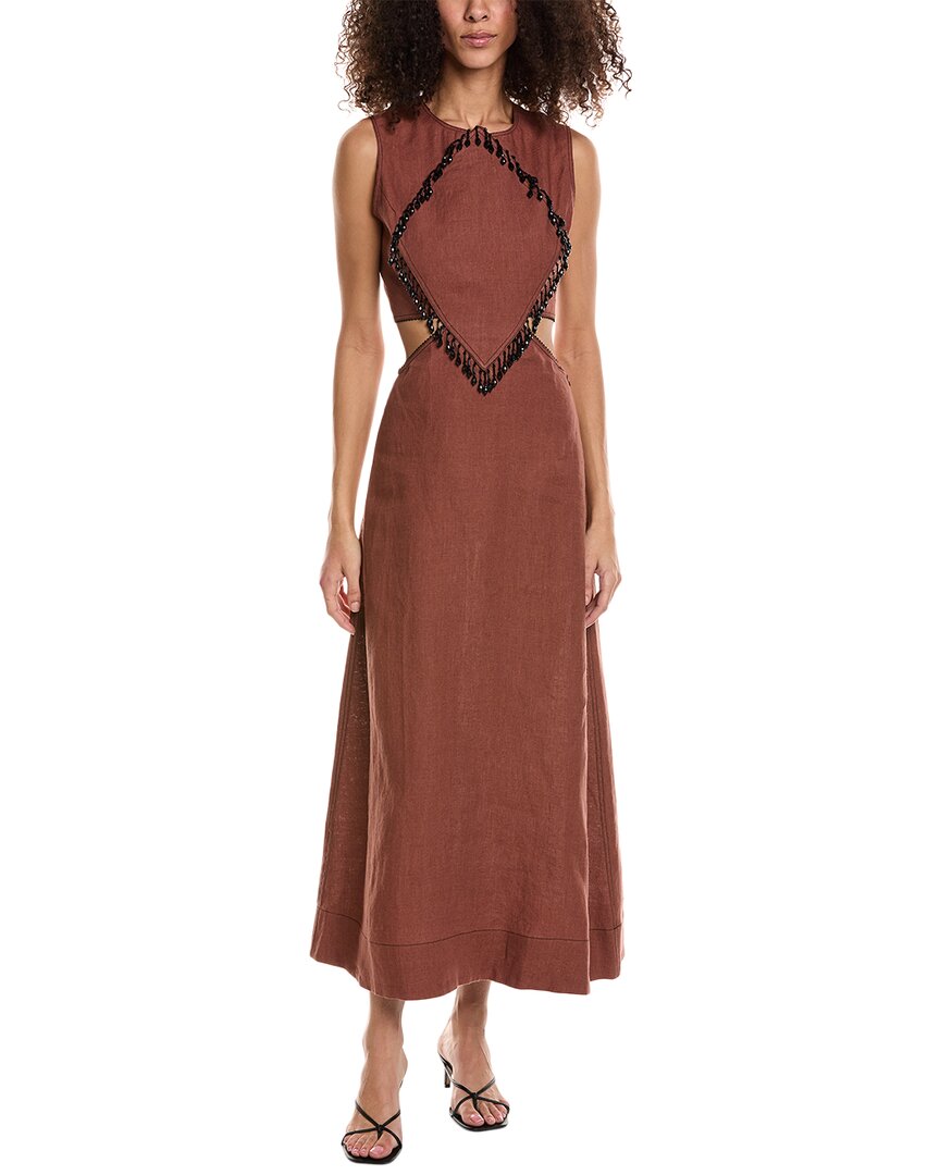 Shop Ganni Cutout Waist Maxi Dress In Brown