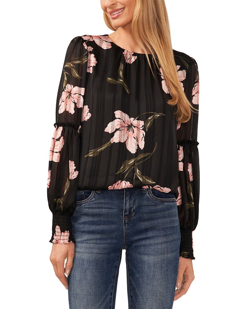Cece Metallic Floral Print Top In Black