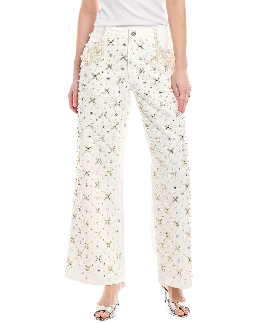 Patbo Beaded Wide Leg Jean In White