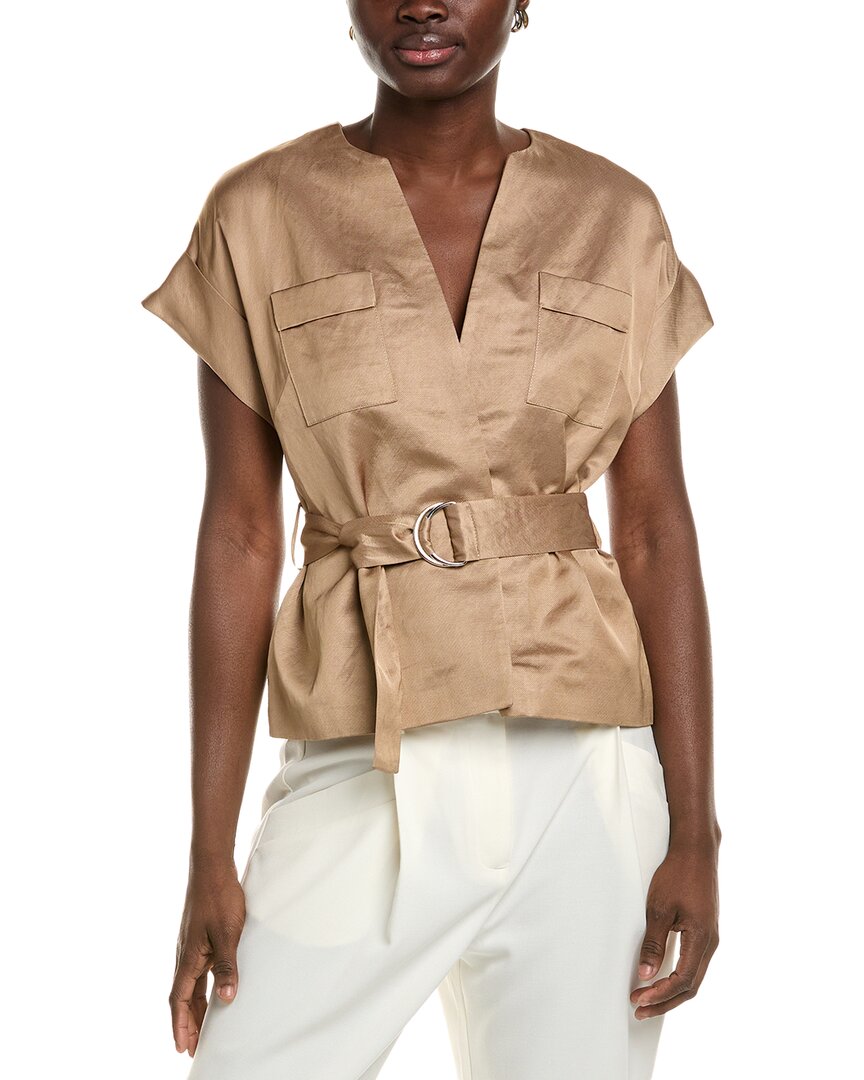 Shop Peserico Linen-blend Blazer In Beige