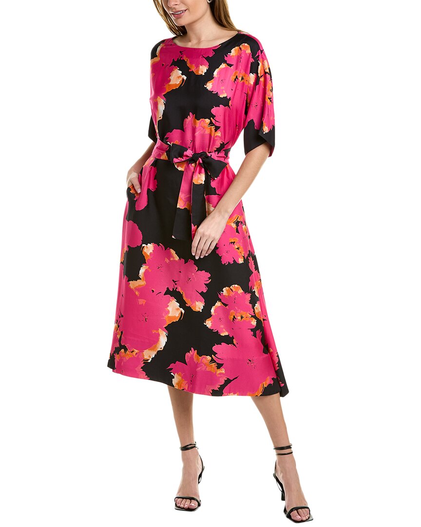 Shop Natori Taichou Silk-blend Midi Dress In Pink