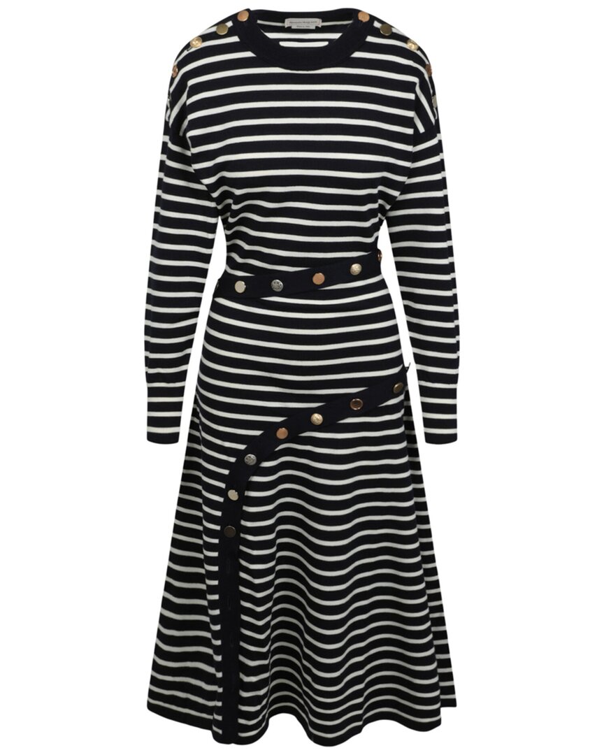 Alexander Mcqueen Mixed Buttons Striped Wool-blend Dress