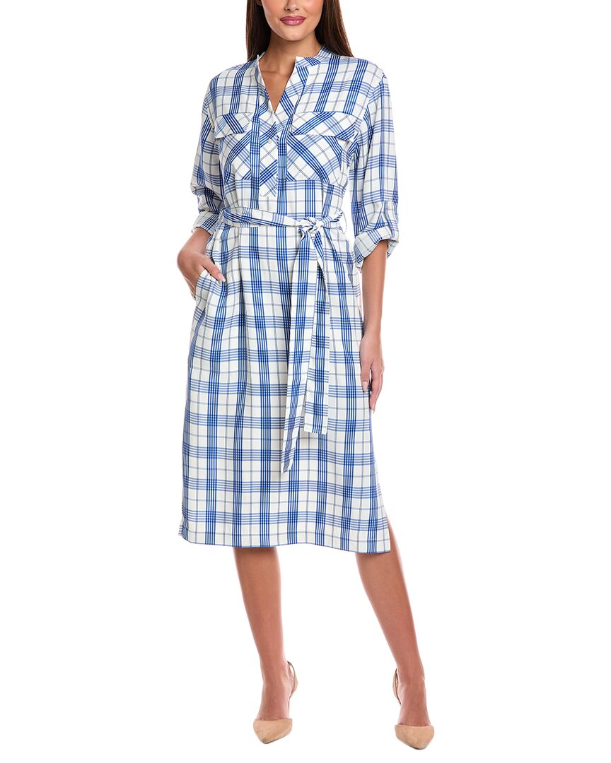 St John St. John Plaid Print Woven Dress In White