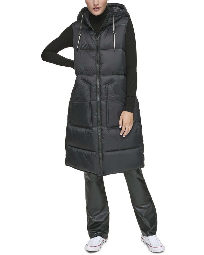 Andrew Marc Kerr Hooded Longline Puffer Vest In Black