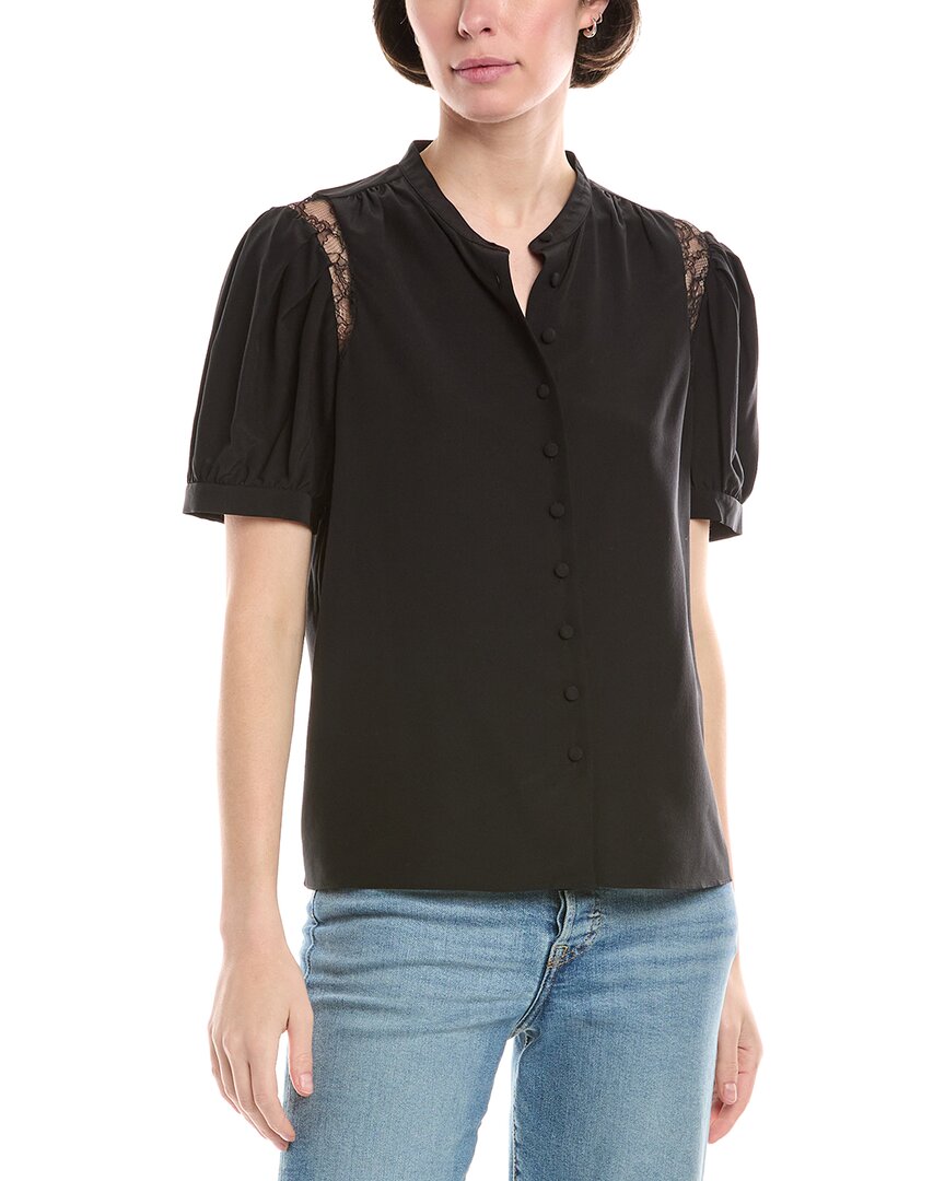 Shop Frame Denim Lace Shoulder Inset Silk Blouse