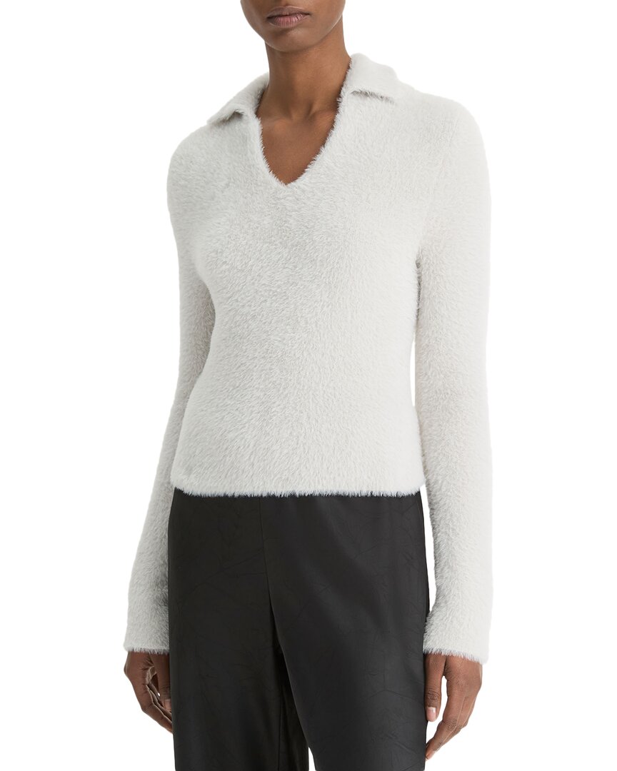 Vince Silk Blend Collar Crew Neck Mist Grey In Gray