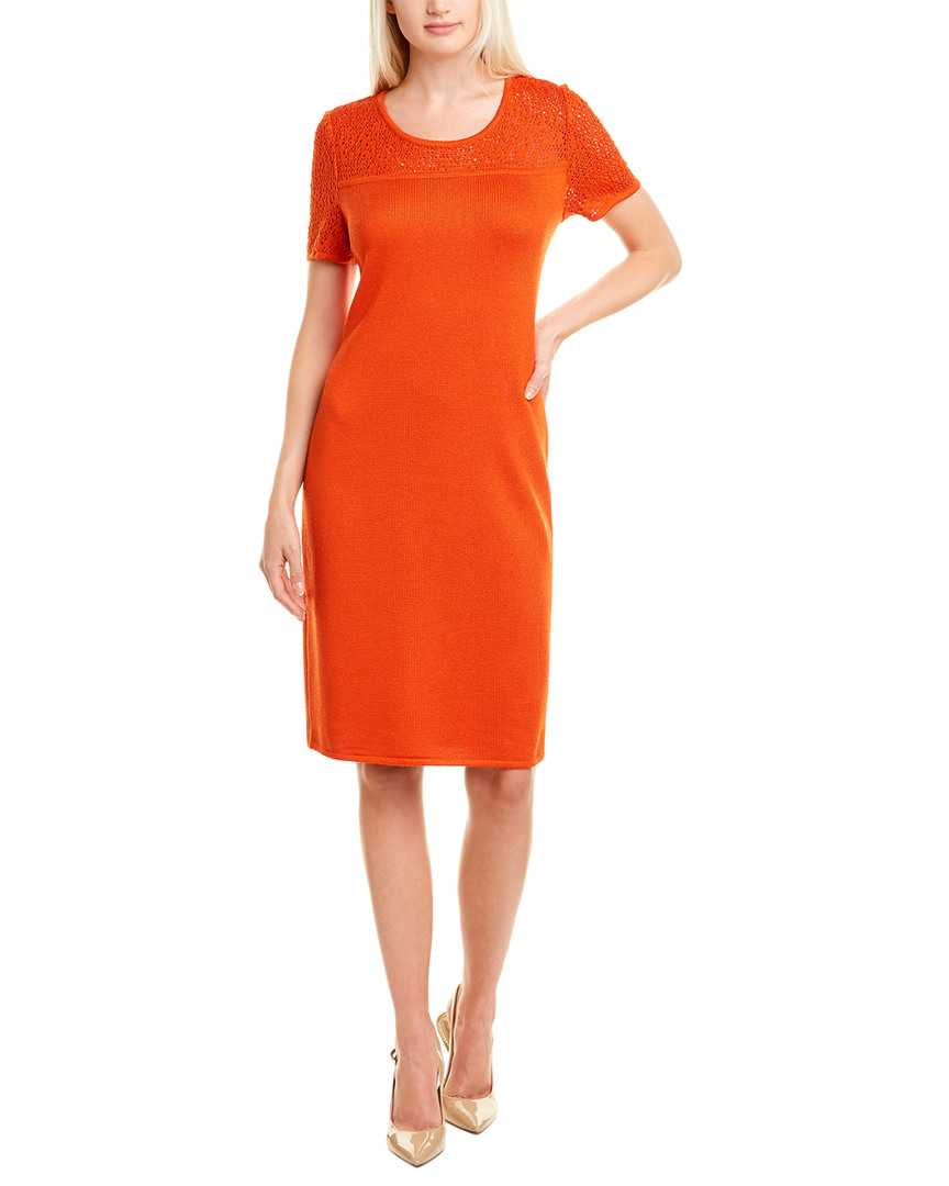 Image of St. John Eyelet Lace Wool-Blend Shift Dress