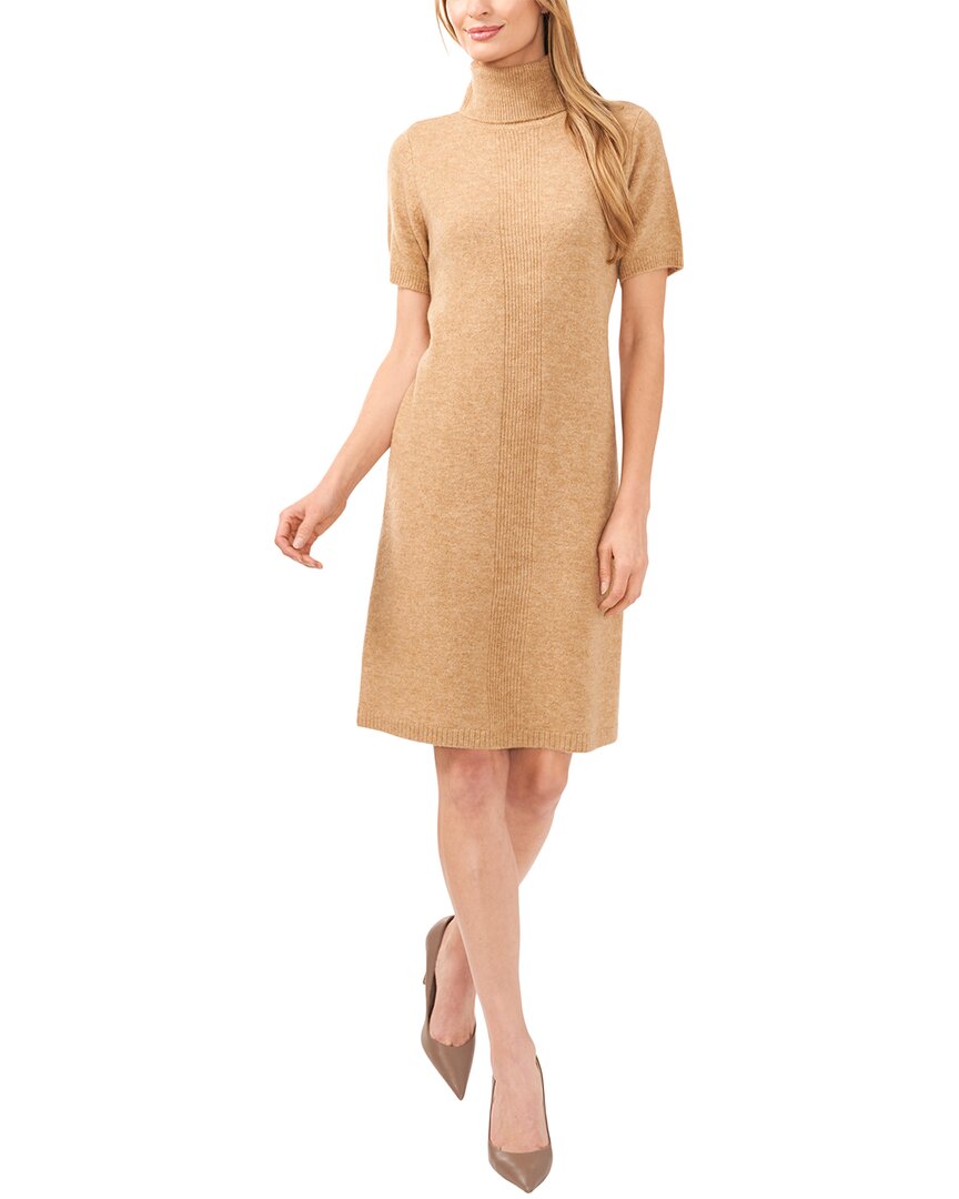Cece Turtleneck Center Front Rib Sweaterdress In Brown