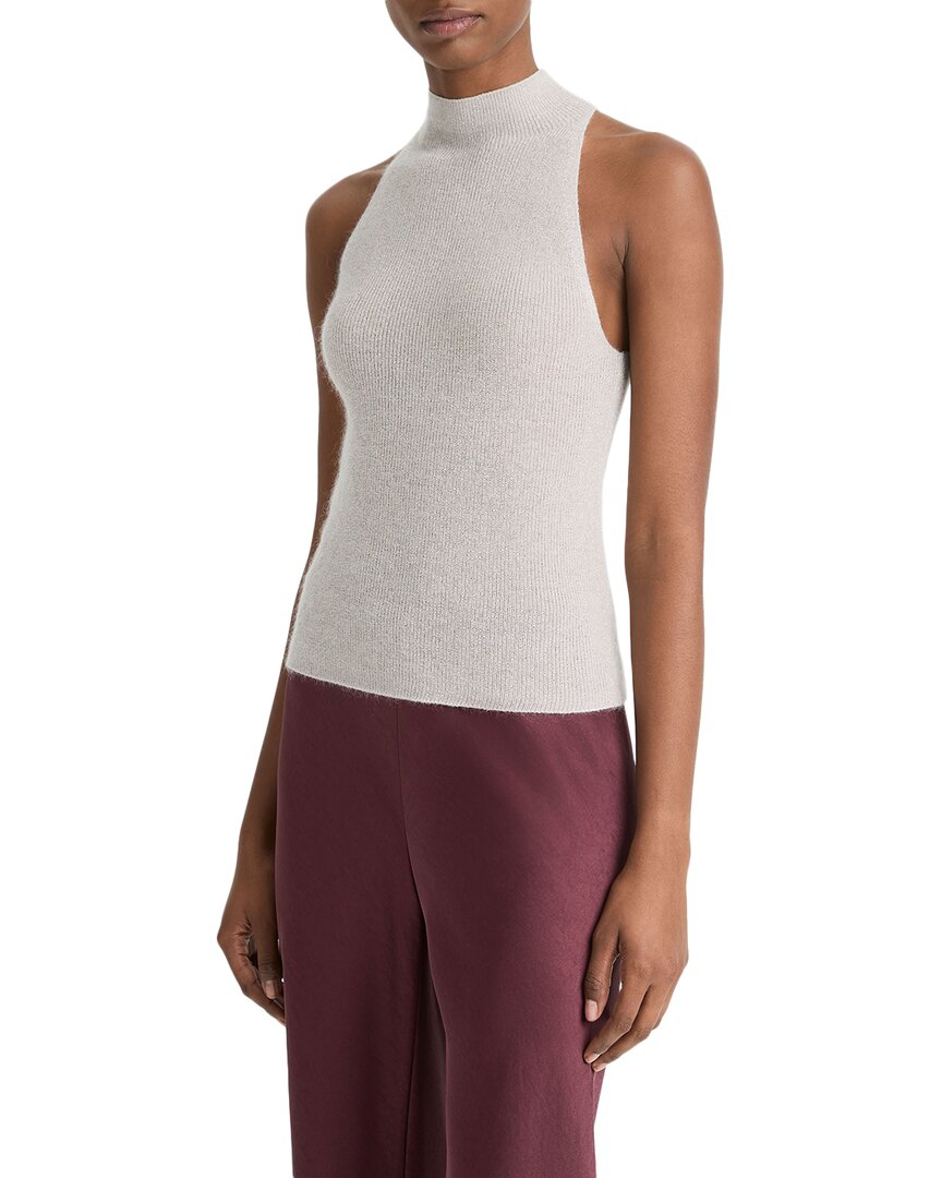 Vince Metallic Mock Neck Alpaca-blend Tank In Beige
