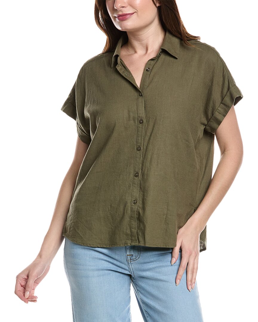 7 For All Mankind Easy Linen-blend Shirt In Green