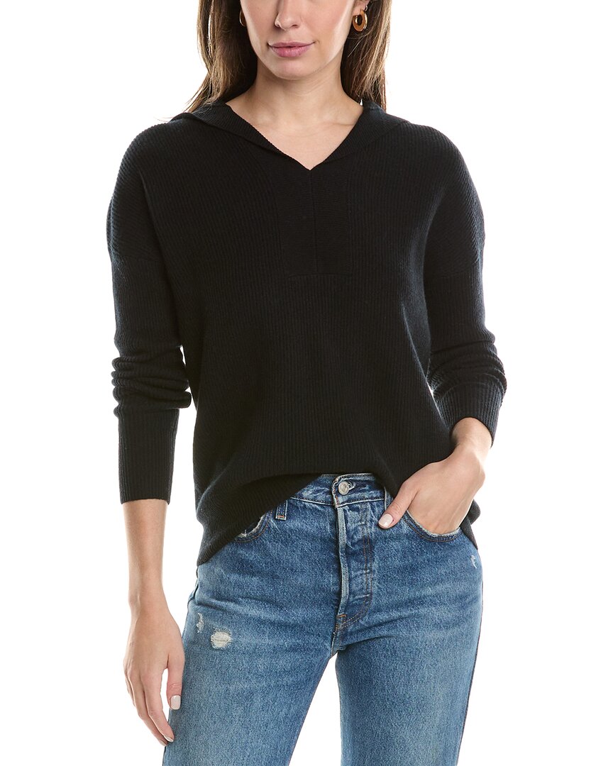 Forte Cashmere Tipped Rib Cashmere Hoodie In Black