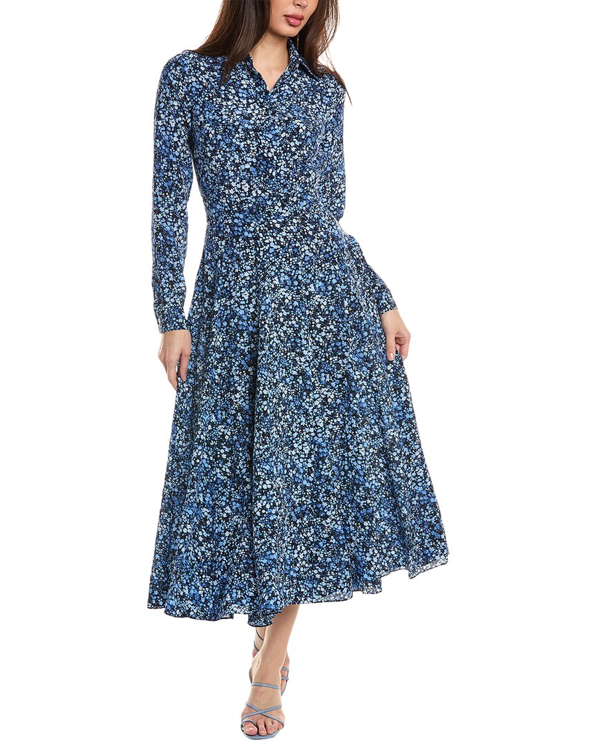 Shop Michael Kors Collection Floral Silk Shirtdress In Blue