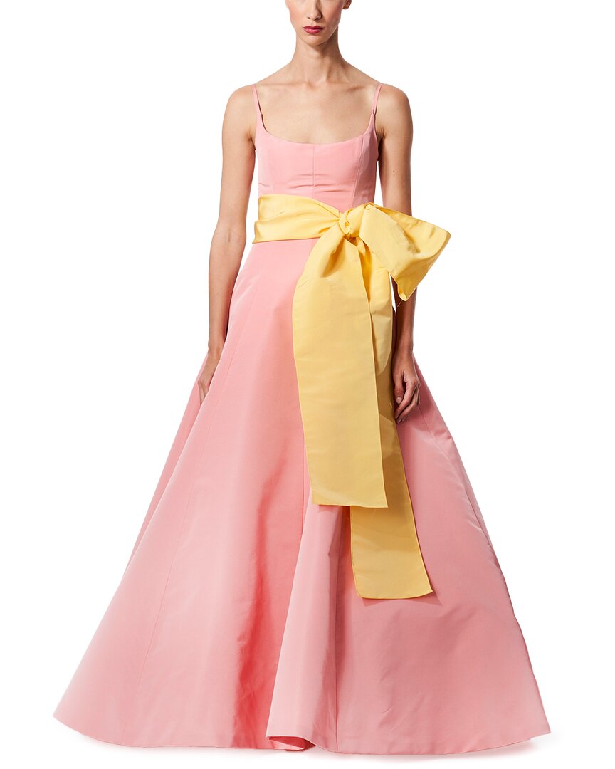 Carolina Herrera Scoop-neck Waist-sash Sleeveless Full Gown In Pink
