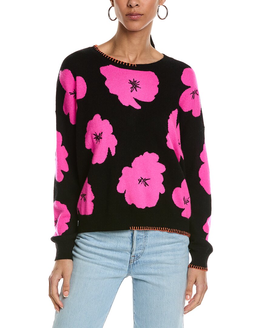 Brodie Cashmere Funky Floral Cashmere Sweater In Black