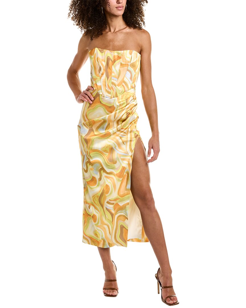 Bardot Tiani Strapless Midi Dress In Yellow